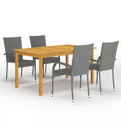 VidaXL 5 Piece Garden Dining Set (Acacia Table + Grey Rattan Chairs) | SKU: 3067785 | UPC: 8720286338315 | Weight: 39kg