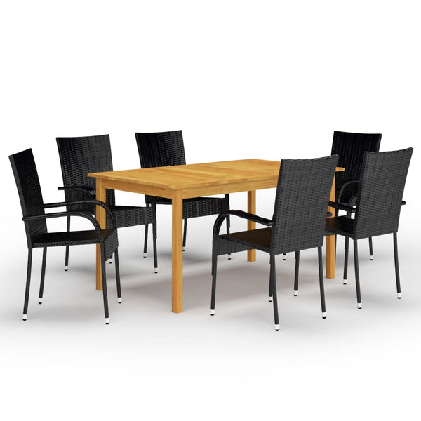 VidaXL 7 Piece Garden Dining Set (Acacia Table + Black Rattan Chairs) | SKU: 3067787 | UPC: 8720286338339 | Weight: 46.4kg