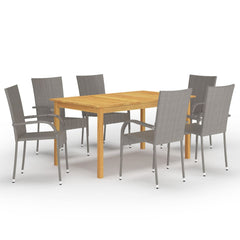 VidaXL 7 Piece Garden Dining Set (Acacia Table + Grey Rattan Chairs) | SKU: 3067788 | UPC: 8720286338346 | Weight: 46.4kg