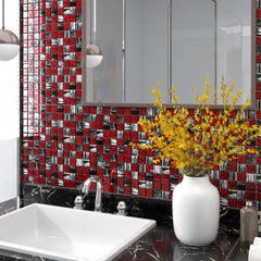vidaXL Mosaic Tiles 11 pcs Black and Red 30x30 cm Glass | SKU: 327303 | Barcode: 8720286340950