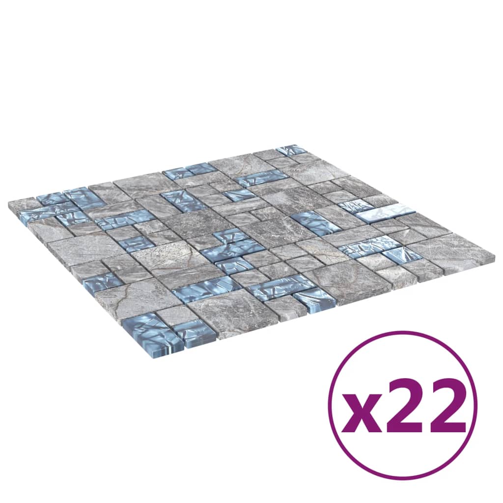 vidaXL Mosaic Tiles 22 pcs Grey and Blue 30x30 cm Glass | SKU: 327310 | Barcode: 8720286341025