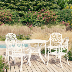 VidaXL White Cast Aluminium 5 Piece Bistro Set With Round Table In A Sunny Garden Setting | SKU: 3070603 | UPC: 8720286406588 | Weight: 42.96kg