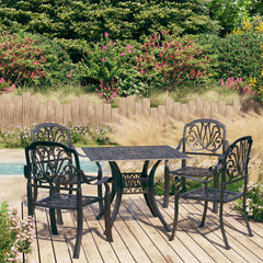 VidaXL Black Cast Aluminium 5 Piece Bistro Set With Square Table In A Sunny Garden Setting | SKU: 3070605 | UPC: 8720286406601 | Weight: 45.15kg