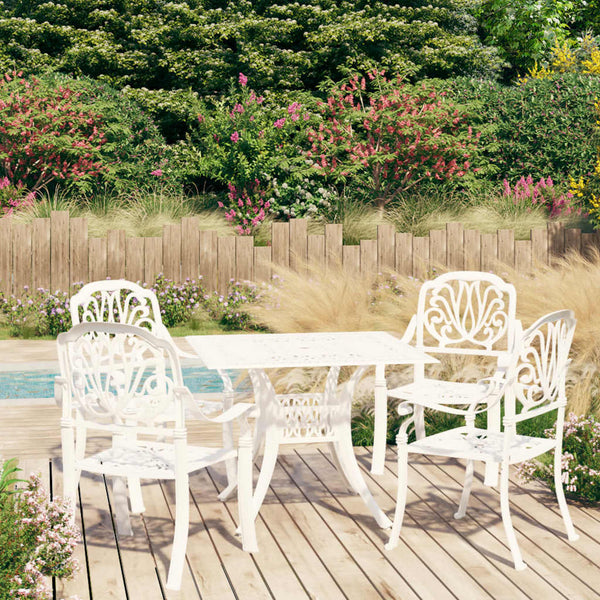 VidaXL White Cast Aluminium 5 Piece Bistro Set In A Garden Setting | SKU: 3070606 | UPC: 8720286406618 | Weight: 45.15kg