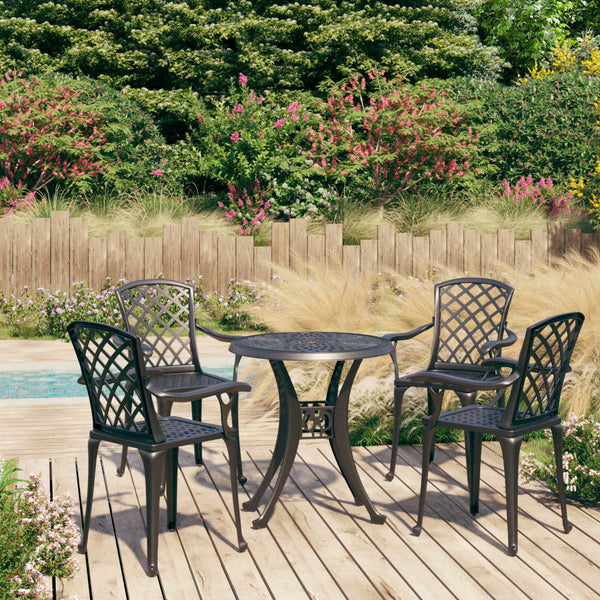 VidaXL Black Cast Aluminium 5 Piece Bistro Set With Round Table N3 In A Sunny Garden Setting | SKU: 3070608 | UPC: 8720286406632 | Weight: 35.23kg
