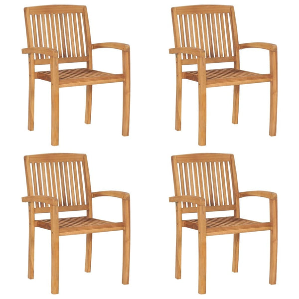 vidaXL Stacking Garden Chairs 4 pcs Solid Teak Wood | SKU: 3073207 | Barcode: 8720286449769