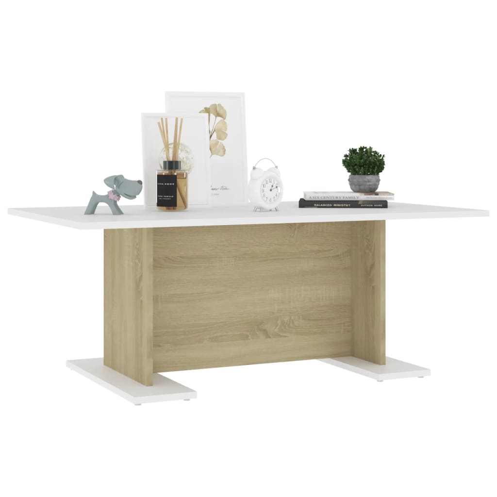 vidaXL Coffee Table White and Sonoma Oak 103.5x60x40 cm Chipboard | SKU: 806845 | Barcode: 8720286560464