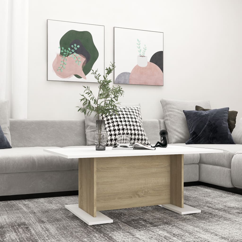 vidaXL Coffee Table White and Sonoma Oak 103.5x60x40 cm Chipboard | SKU: 806845 | Barcode: 8720286560464