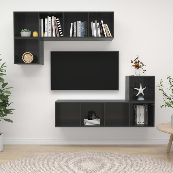 VidaXL High Gloss Grey Chipboard 4 Piece Hanging TV Cabinet Set | SKU: 3079816 | UPC: 8720286591192 | Weight: 63kg