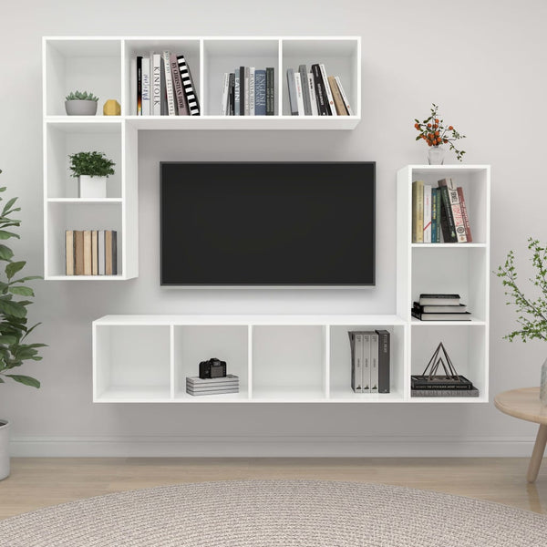 VidaXL White Chipboard 4 Piece Hanging TV Cabinet Set | SKU: 3079817 | UPC: 8720286591208 | Weight: 79.5kg