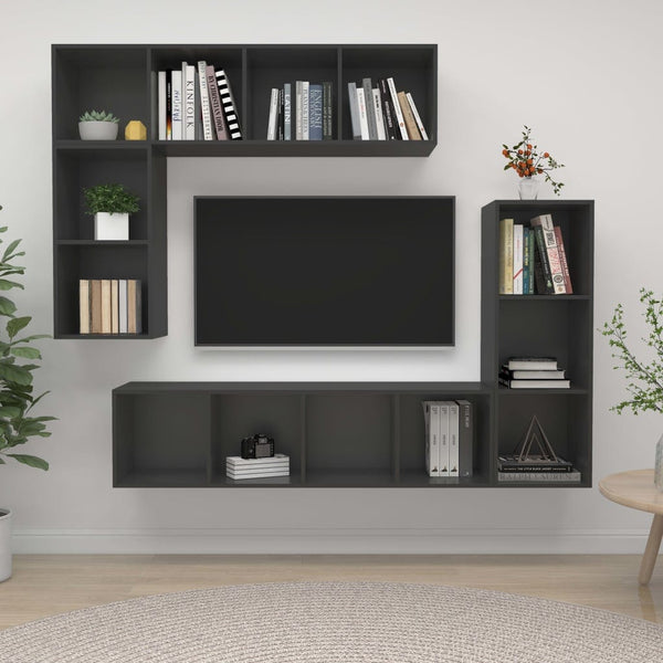VidaXL Grey Chipboard 4 Piece Hanging TV Cabinet Set | SKU: 3079819 | UPC: 8720286591222 | Weight: 79.5kg