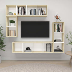 VidaXL White & Sonoma Oak Chipboard 4 Piece Hanging TV Cabinet Set | SKU: 3079822 | UPC: 8720286591253 | Weight: 79.5kg