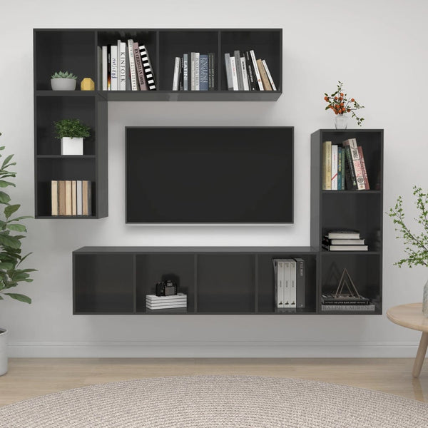 VidaXL High Gloss Grey Chipboard 4 Piece Hanging TV Cabinet Set | SKU: 3079825 | UPC: 8720286591284 | Weight: 79.5kg