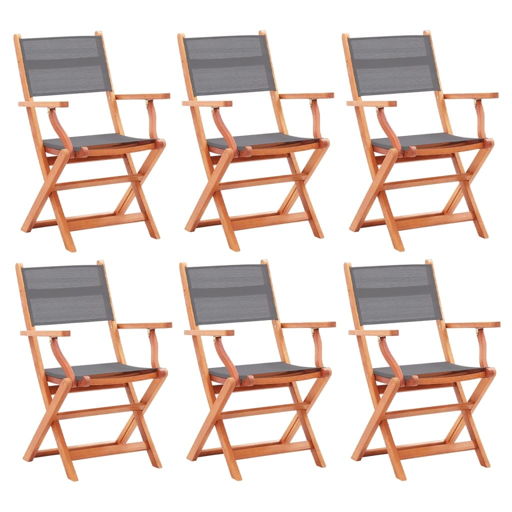 vidaXL Folding Garden x6 Chairs Grey Solid Eucalyptus Wood & Textilene | SKU: 3086964 | Barcode: 8720286700587