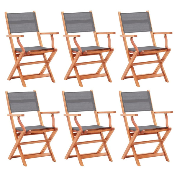 vidaXL Folding Garden x6 Chairs Grey Solid Eucalyptus Wood & Textilene | SKU: 3086964 | Barcode: 8720286700587