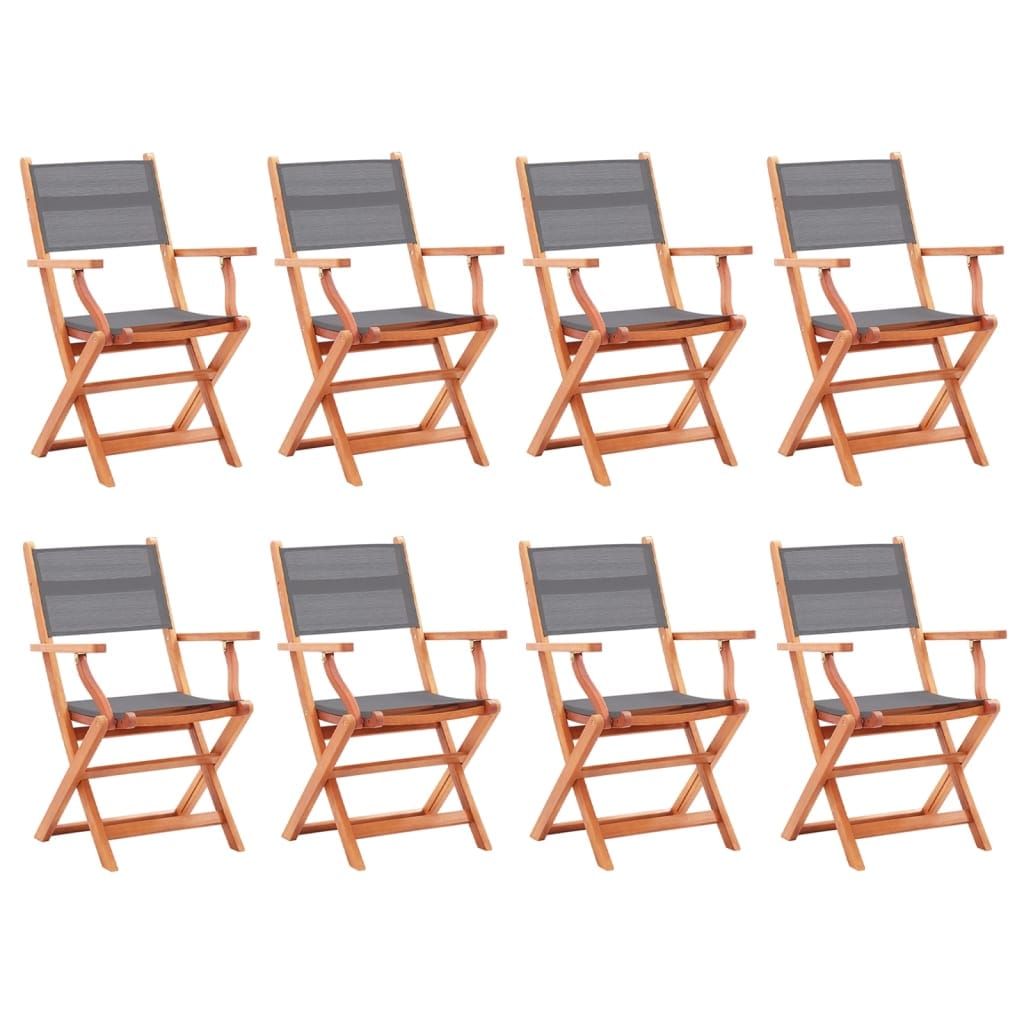 vidaXL Folding Garden x8 Chairs Grey Solid Eucalyptus Wood & Textilene | SKU: 3086965 | Barcode: 8720286700594