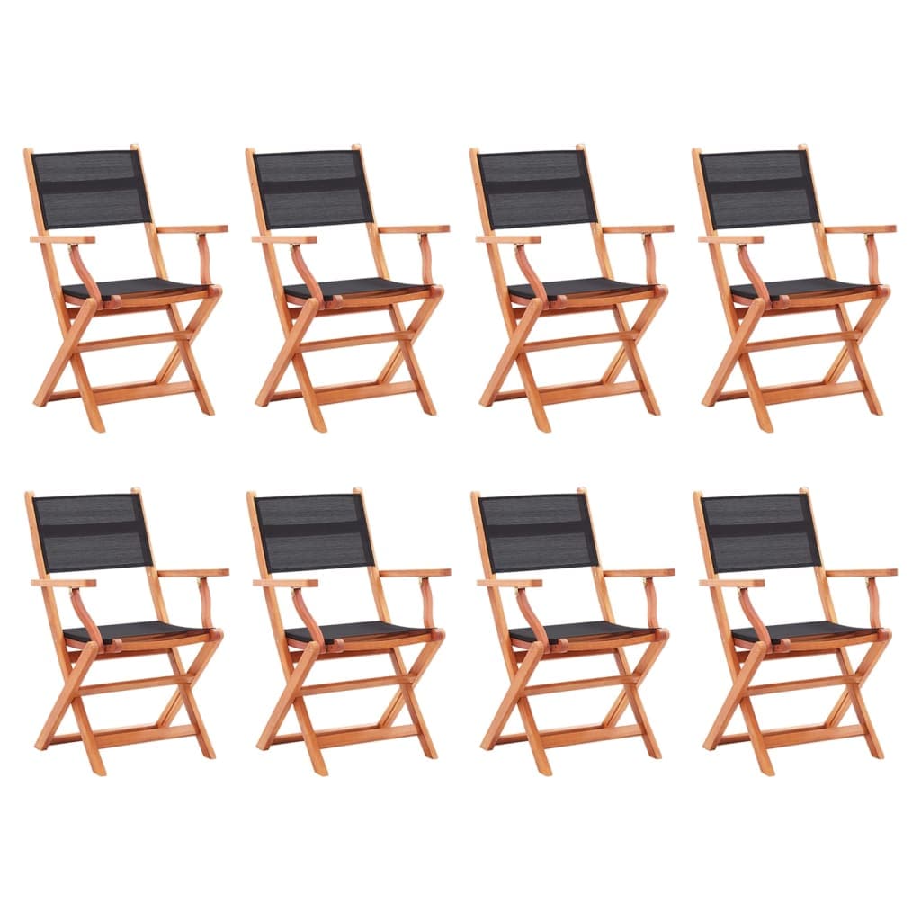 vidaXL Folding Garden x8 Chairs Black Solid Eucalyptus Wood & Textilene | SKU: 3086967 | Barcode: 8720286700617