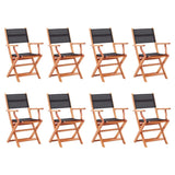 vidaXL Folding Garden x8 Chairs Black Solid Eucalyptus Wood & Textilene | SKU: 3086967 | Barcode: 8720286700617