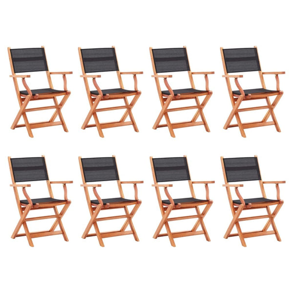vidaXL Folding Garden x8 Chairs Black Solid Eucalyptus Wood & Textilene | SKU: 3086967 | Barcode: 8720286700617