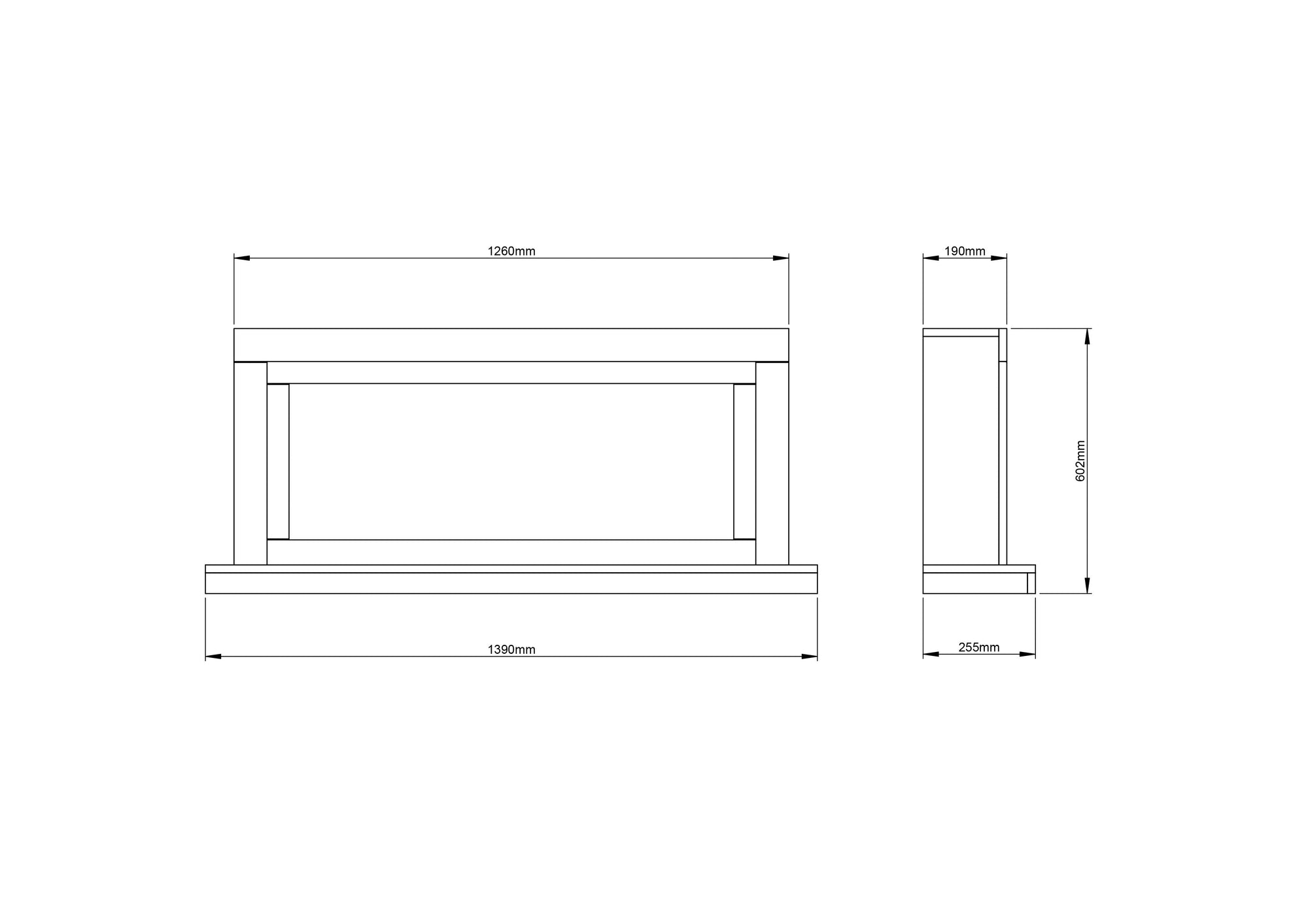 Dimensions / Drawings Of FLARE Elyce Grande 55" Wall Mounted Electric Fire