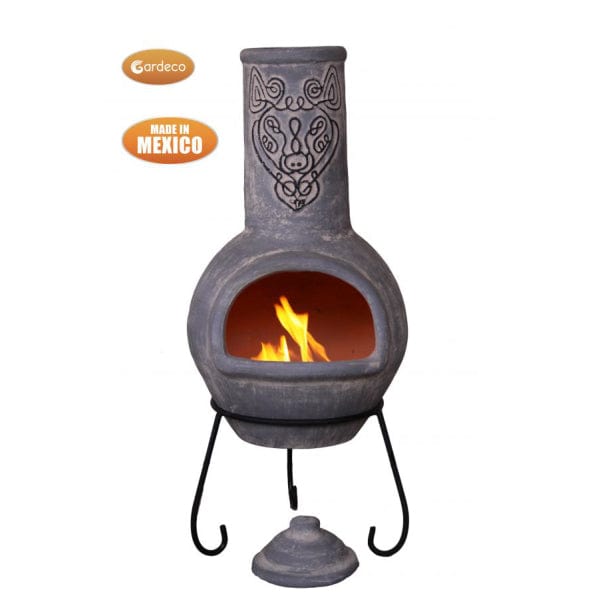 Gardeco Wulfryc Light Grey Chimenea With Celtic Stylised Wolf