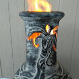 Lit Up Gardeco Wyre EL Dragon Grey Chiminea With Cut-Outs To See Flames With Burning Fuel Inside | SKU: WYRE.55 | Barcode: 5031599048567 