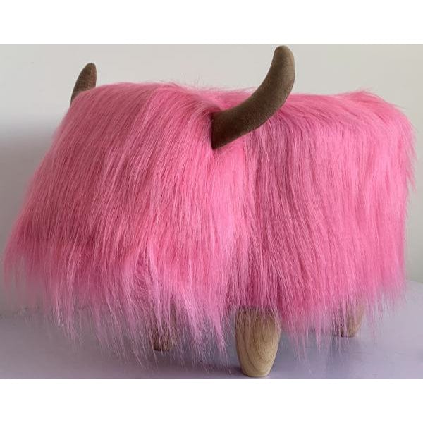 Gardeco Madonna The Highland Cow Pink Synthetic Fur Footstool | SKU: FS-HCOW-PK | Barcode: 5031599050126