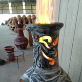 Funnel Close-Up Of Gardeco Wyre EL Dragon Grey Chiminea With Cut-Outs To See Flames With Burning Fuel Inside | SKU: WYRE.55 | Barcode: 5031599048567 