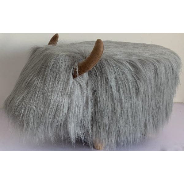 Gardeco Georgette The Highland Cow Grey Synthetic Fur Footstool | SKU: FS-HCOW-GY |  Barcode: 5031599050102