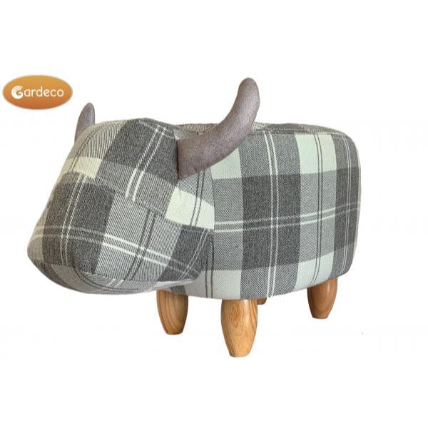 Gardeco Maisie The Grey Tartan Cow Printed Fabric Footstool | SKU: FS-COW-TAGY | Barcode: 5031599049748