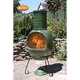 Front View Of Gardeco Asteria Extra Large Green Chimalin AFC Chiminea With Burning Fuel Inside | SKU: AFC-C51.77 | Barcode: 5031599047515