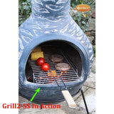 In Action Whilst Cooking: Gardeco Extra Large Stainless Steel Removable BBQ Grill With Balcony, 24cm wide x 71cm long | SKU: GRILL2-SS | Barcode: 5031599048161