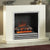 FLARE Colby 38" Timber Electric Fireplace In Soft White Finish With Integrated Widescreen Electric Fire In Chrome Pictured In A Room Setting
