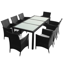 VidaXL Black Poly Rattan 9 Piece Outdoor Dining Set With Cushions | SKU: 43126 | UPC: 8718475506898