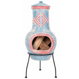 RedFire Colima Clay Chiminea / Outdoor Fireplace In Sea Blue & Red With Logs Inside | SKU: 411832 | Barcode: 8718801854693