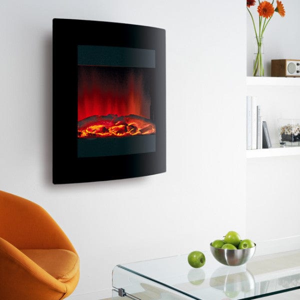 Ekofires 1011 Curved Black Glass LED Wall Mounted Electric Fire