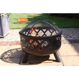 Gardeco Tara Black Steel Fire Bowl With Criss-Cross Cut-Outs With Fuel Inside | SKU: TARA | Barcode: 5031599044989