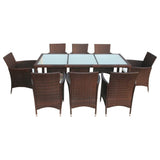 Side View Of VidaXL Brown Poly Rattan 9 Piece Outdoor Dining Set With Cushions | SKU: 43125 | UPC: 8718475506881