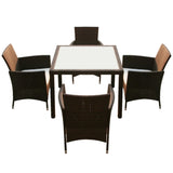 VidaXL Brown Poly Rattan 5 Piece Outdoor Dining Set With Cushions | SKU: 43129 | UPC: 8718475506928