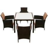 VidaXL Brown Poly Rattan 5 Piece Outdoor Dining Set With Cushions | SKU: 43129 | UPC: 8718475506928