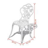 Chair Dimensions From VidaXL White Cast Aluminium 3 Piece Bistro Set | SKU: 42165 | UPC: 8718475973065