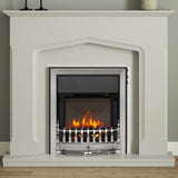 FLARE Bramwell 45" Timber Electric Fireplace In Light Grey Finish With Integrated FLARE Fazer 16" Inset Electric Fire In Chrome Pictured In A Room Setting