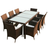 VidaXL Brown Poly Rattan 9 Piece Outdoor Dining Set With Cushions | SKU: 43125 | UPC: 8718475506881