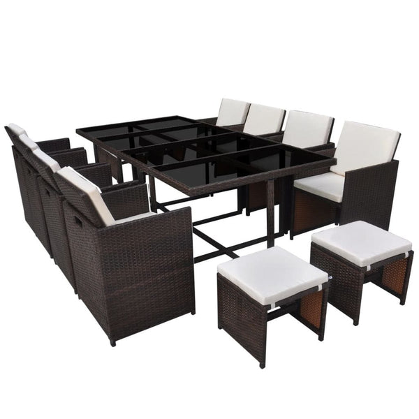 VidaXL Brown Poly Rattan 13 Piece Outdoor Dining Set With Cushions | SKU: 42603 | UPC: 8718475502081