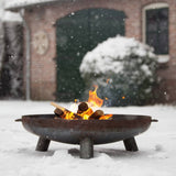 RedFire Salo Black Steel Fire Bowl With Burning Logs Inside In Winter Garden Setting | SKU: 411828 | UPC: 8718801853856