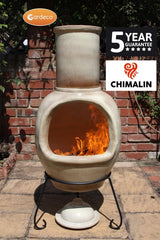 Gardeco Asteria Extra Large Cappuccino Chimalin AFC Chiminea With Burning Fuel Inside In A Garden Setting | SKU: AFC-C51.73 | Barcode: 5031599044552
