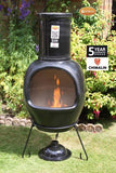 Gardeco Asteria Extra Large Black Chimalin AFC Chiminea With Burning Fuel Inside In A Garden Setting | SKU: AFC-C51.75 | Barcode: 5031599045290