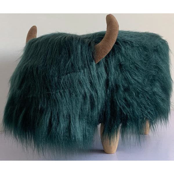 Gardeco Penelope The Highland Cow Dark Teal Synthetic Fur Footstool | SKU: FS-HCOW-TEAL | Barcode: 5031599050119