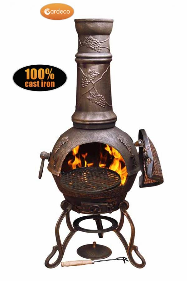 Gardeco Large Toledo Cast Iron Chimenea In Bronze Grapes