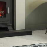 FLARE 42" Ravensdale Timber Electric Stove Suite In Stone Finish With Anthracite Back Panel & Hearth And Country Oak Top With FLARE Banbury 16" Inset Electric Stove Pictured In A Room Setting